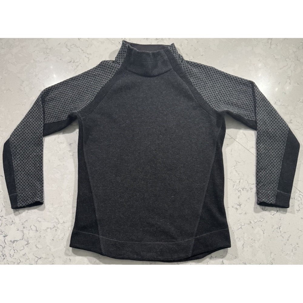 prAna Brandie Sweater Womens XL Charcoal Gray Wool Blend Snap Mock Neck